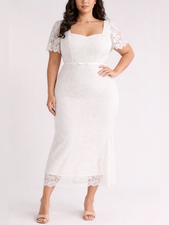 NSR Dresses & Skirts - NWT: NSR White Lace Midi Dress with Square Neck